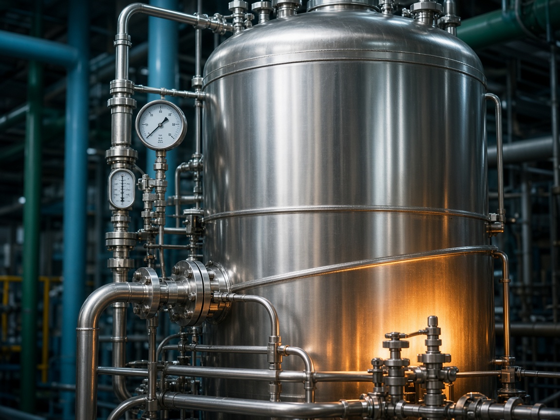 Jacketed stainless-steel high-pressure reactor with thermal-fluid piping
